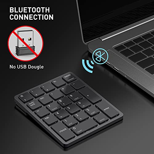 havit Bluetooth Number Pad Wireless Numeric Keypad Numpad 26 Keys Portable Mini Financial Accounting Rechargeable Numeric Pad for Windows Laptop Desktop, PC, Notebook (Black) | Rechargeable 26-key layout with quiet scissor keys, calculator shortcut and Bl
