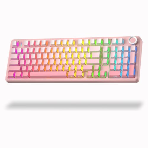 Aula F99 Pro Wireless Silent Mechanical Keyboard with Knob, BT5.0/2.4GHz/USB-C Hot Swappable, Pre-lubed Linear Switches, RGB Backlit, Gasket Mounted,Gradient Pink PC Gaming Keyboard for Win/MAC - color: Pink