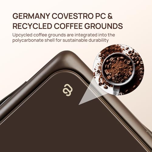 NINETYGO Medium Checked Luggage 25 Inch, Flat Top Opening Check In Luggage with Cup Holder, Expandable, Coffee-Infused PC Hard Shell, Eco-Friendly, TSA Lock, 360° Spinner Wheels (Flat White) - color: 03-Oats Flat White, size: Checked 25-Inch (Top Opening,