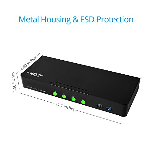 gofanco Prophecy HDMI 2.0a KVM Switch 4 Port – 4K @60Hz 4:4:4, HDR, 18Gbps, 3D, HDCP 2.2/1.4 - USB Keyboard/Mouse Plus USB 3.0 Hub, Audio in and Out, Hotkeys - KVM Switch 4 Computers (PRO-KVMaud4Pv2) - size: 4 Port