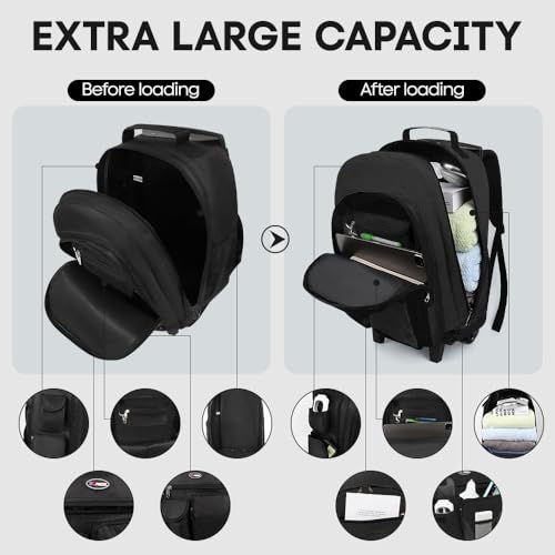 20" 2-in-1,Wheeled Travel Luggage Bag w/Telescopic Handle | Rolling Travel Luggage w/2 Wheels,Trolley Suitcase,Spacious Storage Design,2560-20''-Black - color: JH-2560-Black-20