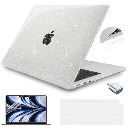 Teryeefi for MacBook Air 13.6 inch Case with M2 M3 M4 M5 Chip 2022-2025 2026 Release A3449/A3240/A3113/A2681, Glitter Protective Hard Shell & Keyboard Cover & USB 3 Adapter, Sparkly Clear - color: Sparkly Transparent