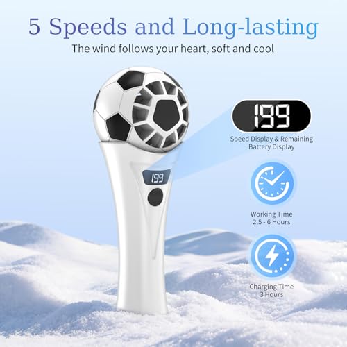 COO Soccer Shaped Handheld Fan, Rechargeable Mini Personal Fan | Portable Small Fan with 5 Speeds & USB Rechargeable Design, Lightweight Mini Fan for Soccer Games, Travel, Outdoor, Office - color: Black white