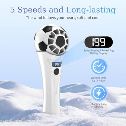 COO Soccer Shaped Handheld Fan, Rechargeable Mini Personal Fan | Portable Small Fan with 5 Speeds & USB Rechargeable Design, Lightweight Mini Fan for Soccer Games, Travel, Outdoor, Office - color: Black white