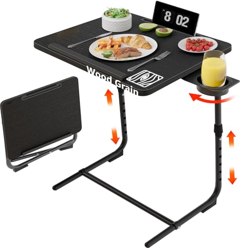 Adjustable TV Tray Black Dinner - Folding Trays for Eating On Couch Wooden Tables Mate Stand Foldable Desk with Cup Holder Portable - color: Black