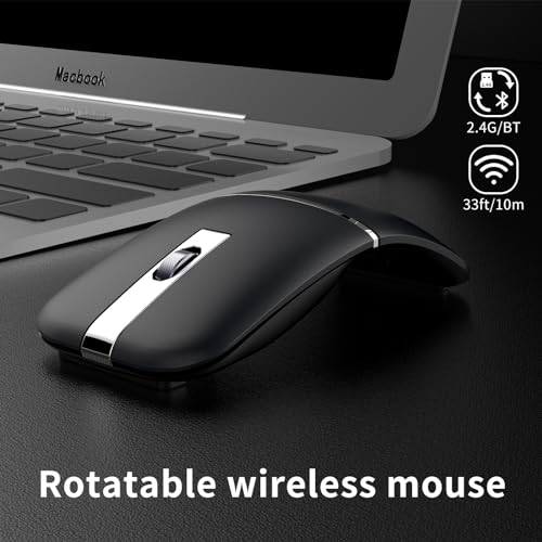 Bluetooth Arc Travel Mouse - BT & USB Wireless Dual Mode, Rechargeable | Slim Rotatable Portable, 3-Speed DPI, Silent Computer Mice for Microsoft Laptop PC MacBook Chromebook Tablet - Graphite Black - color: Graphite Black