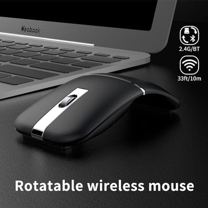 Bluetooth Arc Travel Mouse - BT & USB Wireless Dual Mode, Rechargeable | Slim Rotatable Portable, 3-Speed DPI, Silent Computer Mice for Microsoft Laptop PC MacBook Chromebook Tablet - Graphite Black - color: Graphite Black