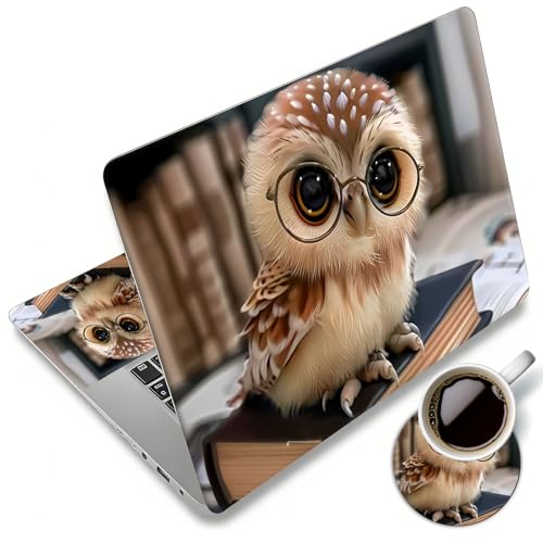Laptop Skin Sticker Decal 12"-15.6" Universal Laptop/Notebook/Netbook Vinyl - Waterproof Scratch Resistant,Fits HP Dell Lenovo MacBook,2 Free Wrist Pads,Easy Apply & Remove,Cute Owl Book - color: Cute Owl Book