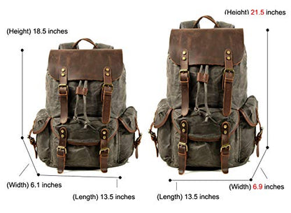WUDON Leather Backpack for Men, Waxed Canvas Shoulder Rucksack Carry-On Travel Backpack - color: Grey-oversize