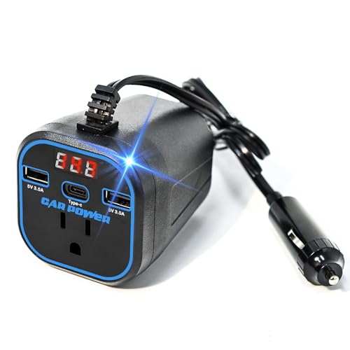 FAMIDGE 200W Car Power Inverter, car Outlet Adapter 12v to 110v, Car Outlet Adapter with Dual USB and Type-C, car Adapter for Plug Outlet, Laptop, CPAP, 2025 New Upgrated Overload Protection, Blue - color: 200W 2025 Upgrated Blue, size: Cup Holder Size