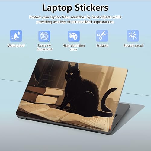 Universal Laptop Skin Sticker with 2 Wrist Pad Skins, Waterproof Scratch Resistant Vinyl Laptop Cover Decal, Cut to Fit for 11–15.6 Inch MacBook HP Dell Lenovo, Cute Cat - color: Cute Cat