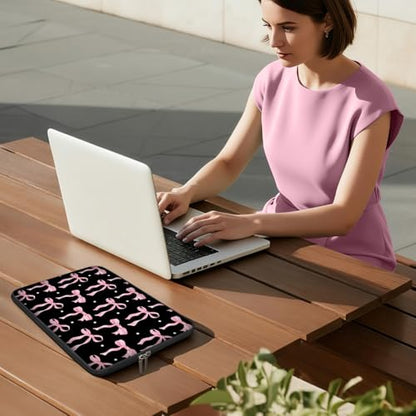Laptop 13 inch Sleeve Case for MacBook Air 13-13.6 inch, Laptop Bag Cover for MacBook Pro 13" 14 inch, Shockproof Briefcase Travel Carrying Sleeve for 14" Chromebook HP Dell I Black Pink Bow - color: Cute Black Pink Bow