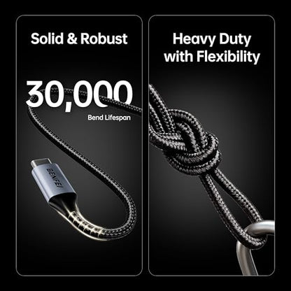 BENFEI USB C to USB C Monitor Cable(4K@120Hz), 100W PD Fast Charge, 10Gbps Data Transfer, 3ft Tangle-Free Silicone USB-C Cable [Aluminum Shell, Woven Design]
