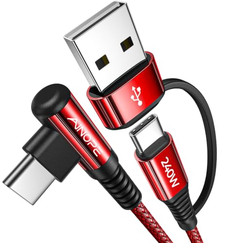 AINOPE 240W Long USB C Cable 10 ft USB C Cable Fast Charging Type C Charger Right Angle Fit iPhone 16 15 Pro MacBook Max iPad Samsung 25 10FT Red - color: Red, size: 10FT