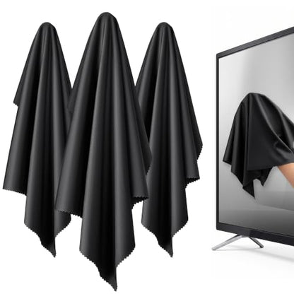 XL Premium Screen Cleaning Cloth 16"X16" 3 Pack Microfiber TV Screen Cleaner Cloth for OLED LED TVs, Computer Monitors, Laptops, Tablets & Car Displays, Lint-Free Streak-Free, Black