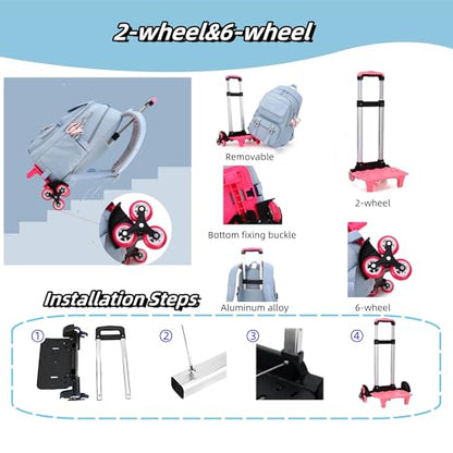 ZHANAO Rolling Backpack Luggage BookBag with Wheels Trolley Bag Wheeled Travel Backpack for Girls & Boys Trolley Bag - color: Purple, size: 2-wheel