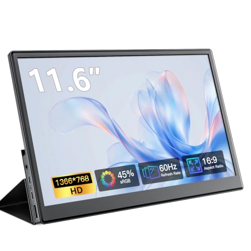 11.6 Inch Small Portable Monitor, HDMI Display Dual USB-C External Monitor for Laptop, Plug&Play Ultra Slim Travel Display PC Phone Xbox PS5 - size: 11.6inch