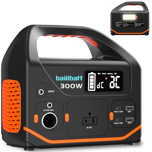 BailiBatt 300W Portable Power Station, 266Wh Solar Generator with 7 Outputs & Dual USB-C PD (24W+18W), 110V Pure Sine Wave AC, 6.5lb Lightweight Battery Backup for Camping, CPAP RV Home Blackout - color: White