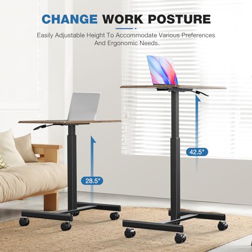 OLIXIS Mobile Rolling Desk with Wheels,Adjustable Laptop Desk, Rustic Brown | Adjustable Rolling Design Creates a Flexible Workspace for Home Office - color: Rustic Brown