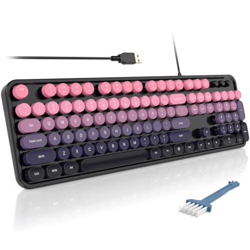 MOFII Computer Keyboards Wired, Plug Play USB Full Size Typewriter Keyboard, Cute Colorful Aesthetic Keyboard with Foldable Stands for Windows PC Laptop (Berry Pink) - color: Berry Pink