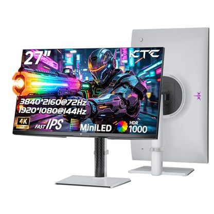 KTC 27 Inch 4K QD-Mini LED White Gaming Monitor Dual Mode M27U6 | UHD 72Hz/FHD 144Hz, Fast IPS, HDR1000, Adaptive-Sync, HDMI DP, VESA, Height Pivot Swivel Tilt Adjustable - color: white, size: 27"