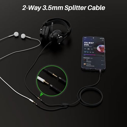 1/8inch Aux Headphone Splitter 2 Way Cable 3FT, 3.5mm 4-Pole Male to 2-Female Port Mic and Audio Stereo Y TRRS Adapter, Compatible with Headset Earphone PS4 Xbox PC Laptop MP3 players Phone Tablet - size: 3FT