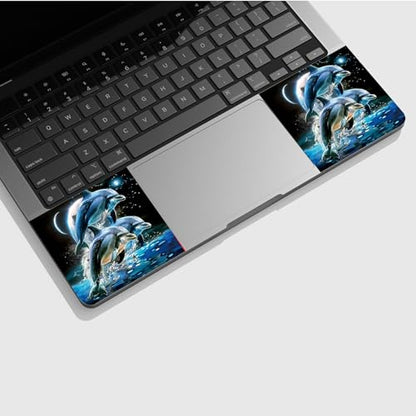 Universal Laptop Skin Sticker with 2 Wrist Pad Skins, Waterproof Scratch Resistant Vinyl Laptop Cover Decal, Cut to Fit for 11–15.6 Inch MacBook HP Dell Lenovo, Dolphins Moon - color: Dolphins Moon