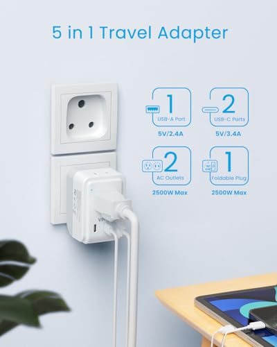 VINTAR Type M Adapter for South Africa, 3 Pack Foldable Africa Travel Plug | 5 in 1 with 2 Outlets 3 USB, Dual USB C Fast Charge, Africa Travel Essentials for US to Malaysia Namibia Nepal Mozambique - style: Type M - South Africa-3 Pack