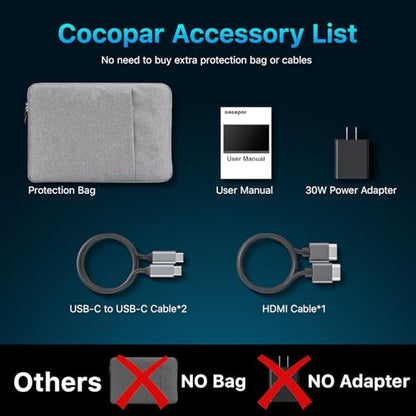 cocopar Portable Monitor 16 Inch 2.5K QHD 110% sRGB 144Hz USB-C, 120Hz HDMI, Travel Monitor with Speaker Second Screen for Laptop MacBook Surface PC Xbox PS4/5, VESA Mountable, with Kickstand - size: 16