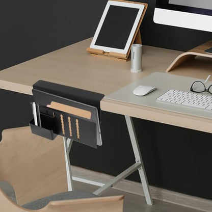 Lurrose Desk Laptop Mount Clamp with Non-Slip Pad, Carbon Steel Laptop Holder and Versatile Accessory for Living Room Table and Desk, Black Vertical Organizer