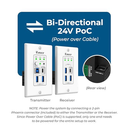 OREI USB Ethernet Extender RS-232 API Control Two-Way PoC GPIO USB 3.2 Gen1 - size: Dual Wall Plate