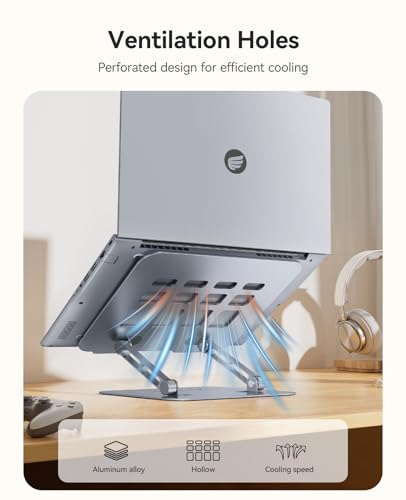 ORICO Ergonomic Laptop Stand for Desk, Height Adjustable Aluminum Laptop Stand Riser, Foldable Computer Holder for MacBook Neo, Air, Pro, Dell XPS, HP, Lenovo, Fits Devices up to 17" (ST11, Gray) - color: Gray