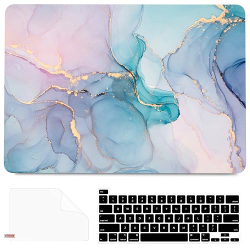 BELKA Compatible with MacBook Pro 13 inch Case M2 M1 2022-2016 | Model A2338 A2251 A2289 A2159 A1989 A1706 A1708, Plastic Hard Shell Case & Keyboard Cover &Screen Protector, Blue Pink Marble - color: Blue Pink Marble