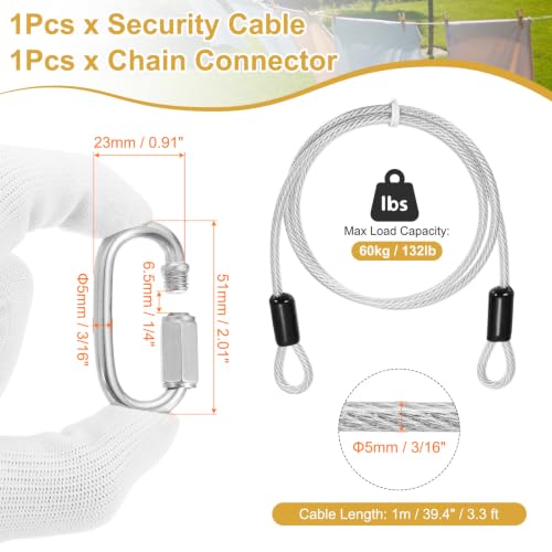 PATIKIL Security Cable Lock (3/16" Dia 3.3ft, Clear) Vinyl Coated 304 Stainless Steel Double Loop Flexible Wire Rope Safety Cable with Quick Links Locking Connectors - color: Clear, size: 3/16" x 3.3ft