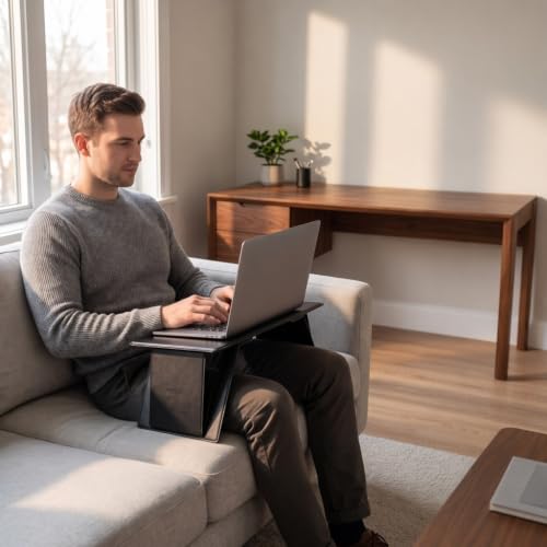 PRETYZOOM Foldable Lap Desk for Bed and Couch, Portable Laptop and Tablet Stand with 4 Adjustable Angles, Non-Slip PU Leather Bed Tray for Reading, Browsing, Streaming, Fits Laptops up to 17 Inches