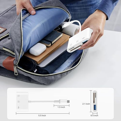 USB‑C SD Card Reader, Memory Card Adapter with SD/Micro SD/USB 3.0 Ports, TF Card Reader Compatible with iPhone 15/16, iPad, Mac, Android and USB C Devices, Digital Camera Adapter for iPhone
