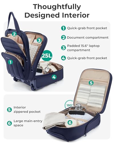 BAGSMART Small Underseat Carry on Luggage with Wheels, 16 inch Small Under Seat Luggage, Lightweight Travel Suitcase for Women, Navy Blue - color: Blue
