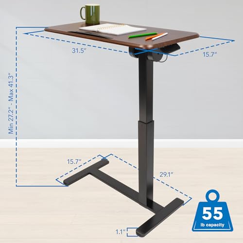 Mount-It! Overbed Table with Wheels, Tilting Adjustable Height Walnut | Tilting Bedside Tray Table with 90° Top for Laptop, Reading & Meals in Bed, Rolling Hospital Desk for Recovery - color: Walnut