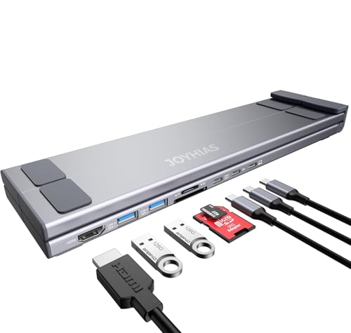Laptop iPad USB C Docking Station Stand,Aluminum Tablet Holder, 8 in 1 USB C Hub with 4K HDMI, PD 100W, 2 USB 3.0, SD/TF Reader, for MacBook/iPad/Dell/HP/Surface/Lenovo, Plug and Play
