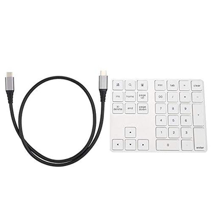 ASHATA Numeric Keypad,34 Keys Mini Portable Bluetooth Numpad,Ergonomic Bluetooth Numeric Keypad Aluminum Alloy HUB Type-C USB 3.0 Numeric Pad for (Silver)