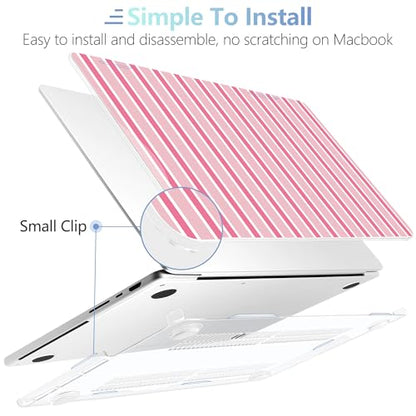 MEEgoodo Compatible with MacBook Pro 14 inch Case (M5/M4/M3/M2/M1) Pro/Max 2026 2025 2024 2023 2021,Case Fit Model A3427/A3426/A3434/A3112/A3401/A3185/A2918/A2992/A2779/A2442, Light Pink&White Stripes - color: Light Pink&White Stripes