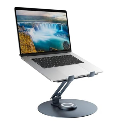 Swivel Laptop Stand for Desk, Adjustable Height Aluminum Computer Stand with 360 Rotating Base, Foldable Ergonomic Riser, Portable Laptop Holder Compatible with MacBook, All Laptops 10-17'', Grey - color: Grey