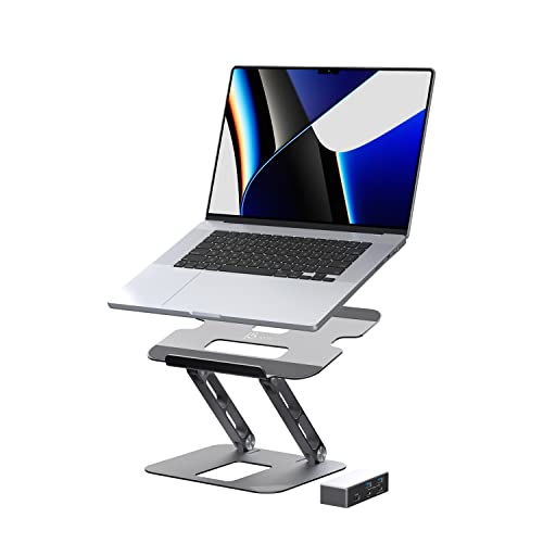 j5create Laptop Stand with USB C 4K HDMI Display Hub - 2 USB A 5Gbps, PD 100W with USB-C 5Gbps | Aluminum Computer Riser for MacBook and Windows Notebook (JTS327) | 2 USB A 5Gbps, PD 100W with USB-C 5Gbps | Aluminum Computer Riser for MacBook and Windows