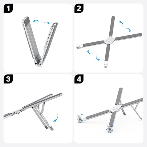 OMOTON LA15 Foldable & Portable Laptop Stand for Desk, [360° Support Feet+Lightweight] Tablet Stand for Desk and Travel, 6 Level Height Ergonomic Aluminum Computer Holder for 10-16" Laptops