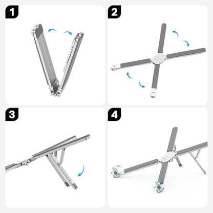 OMOTON LA15 Foldable & Portable Laptop Stand for Desk, [360° Support Feet+Lightweight] Tablet Stand for Desk and Travel, 6 Level Height Ergonomic Aluminum Computer Holder for 10-16" Laptops