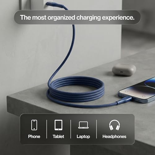 Statik MagStack Pro USB C to USB C Coiling Magnetic Charging Cable,100W | Nylon Braided Tangle-Free Design, Magnetic Coiling, Data Transfer, Compatible with iPhone & Android, 6FT Navy - color: Navy, size: 6ft, style: USB-C to USB-C