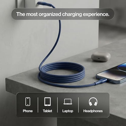 Statik MagStack Pro USB C to USB C Coiling Magnetic Charging Cable,100W | Nylon Braided Tangle-Free Design, Magnetic Coiling, Data Transfer, Compatible with iPhone & Android, 6FT Navy - color: Navy, size: 6ft, style: USB-C to USB-C