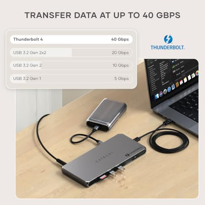 Satechi Thunderbolt 4 Dock 100W Charging, Dual Monitor HDMI 4K/60Hz, 40Gbps Data Transfer, 2 USB-A 3.2, Ethernet, Thunderbolt 4 Dock for MacBook Air/Pro M5, Mac/Windows, DisplayLink Software Required