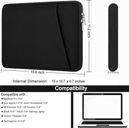 Laptop Sleeve, Durable Briefcase Shockproof Protective Case, Handbags Portable Laptop Bag for 15.6 inch HP Dell Asus Lenovo Notebook Computer with Front Pocket, Black | Laptop Case, Handbags Briefcase Laptop Bag Compatible with 14" MacBook Air/Pro HP Asus