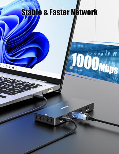 USB C Docking Station Dual Monitor, 12 in 1 Laptop Docking Station | Single 8K or Dual 4K Displays, 1 HDMI, 1 DP, 100W PD, 3x10Gbps USB-A/C Data, 5Gbps USB-A Data, Ethernet, Audio, SD/Micro SD